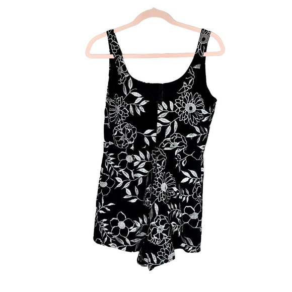 Black Silver Floral Embroidered Romper - Picture 2 of 5